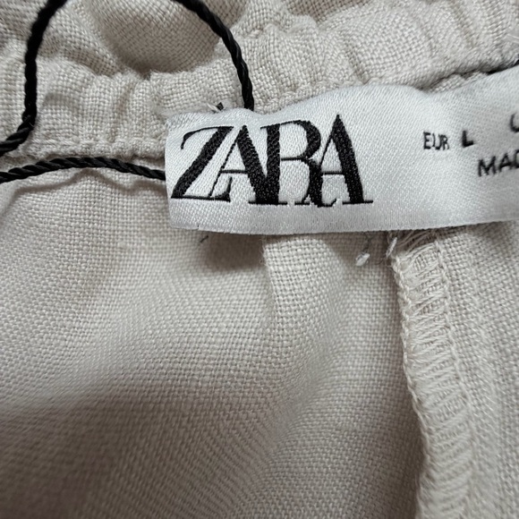 Zara Cream Wide-Leg Linen Drawstring Pants - Picture 7 of 14